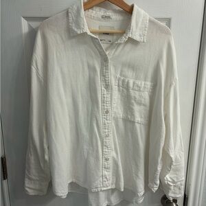 Abercrombie & Fitch White Casual Linen Button-Down Shirt